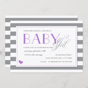 Convite Cinza e Chá de fraldas de faixa branca + Lavanda r