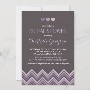 Convite Cinza e Chá de panela de Chevron Roxo