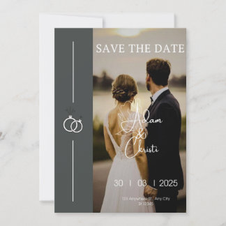 Convite Cinza e foto branca guardem a data do casamento si