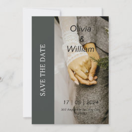 Convite Cinza e foto branca Simples Salvar o Casamento de 