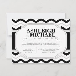 Convite Cinza e Preto Chevron Branco Recepção de Casamento