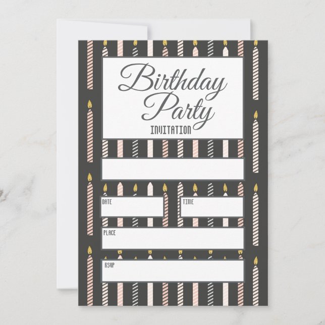 Convite Cinza e Velas de Aniversário Rosa (Frente)