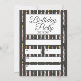 Convite Cinza e Velas de Aniversário Rosa