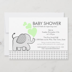 Convite Cinza Elefante Chá de fraldas Gingham