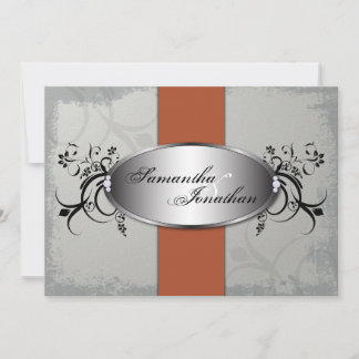 Convite Cinza Elegante De Casamento Laranja De Idade Flora