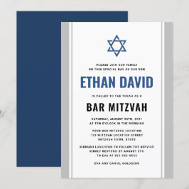 Convite Cinza Elegante e bar azul mitzvah