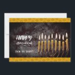Convite Cinza Elegante e Hanukkah Chanukah Menorah Dourado<br><div class="desc">Um belo e impressionante convite de uma menorah e velas acesas contra um fundo nebuloso e uma atmosfera de inverno. Os detalhes na parte de trás do cartão para você personalizar. Tenha um bom feriado ❀</div>