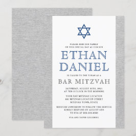 Convite Cinza Elegante - Estrela azul de David bar mitzvah
