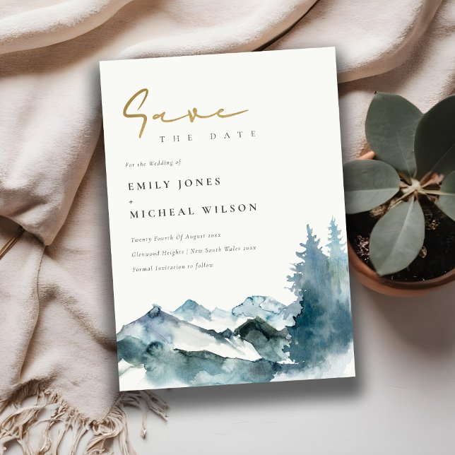 Convite Cinza Esmaga Montanhas Azuis Pino Salvar Data (Criador carregado)