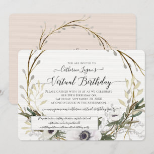 Convite Cinza Floral de Fúria Blush Virtual Birthday