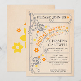 Convite Cinza Floral Flourish Flourish Orange Chá de panel