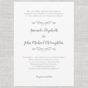 Convite Cinza Formal Simples De Casamento Clássico De Scr