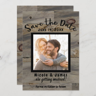 Convite Cinza Industrial Madeira Marrom Rusta Salvar Data