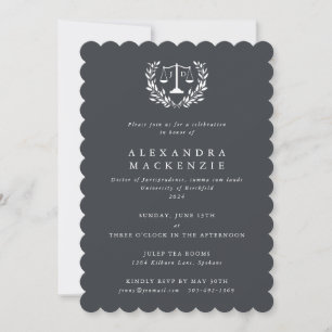 Convite Cinza JD Law Scales Laurel Wreath Graduação Invi