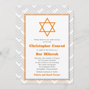 Convite Cinza Laranja Bar tradicional Mitzvah