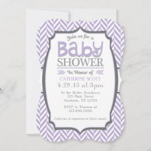 Convite Cinza Lavanda Herringbone Baby Shower Invants