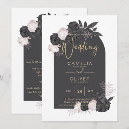 Convite Cinza LeahG Rosa Rosas Moderna Casamento no invern