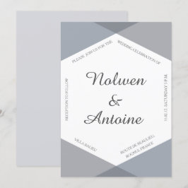 Convite Cinza lilás azul hexágono elegante casamento moder
