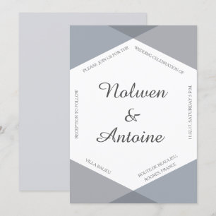 Convite Cinza lilás azul hexágono elegante casamento moder