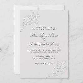 Convite Cinza Line Art Flowers Elegante Wedes