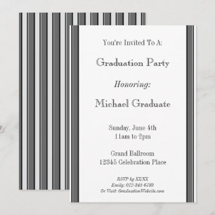 Convite Cinza Listras Pretas Personalizado 5x7" Graduação