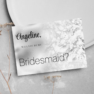 Convite Cinza luxuosa, mármore branco prateado Bridesmaid