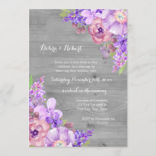 Convite Cinza Madeira Lilac Flores Roxas Vow Renewer