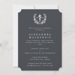Convite Cinza MD Asclepius + Laurel Wreath Graduação
