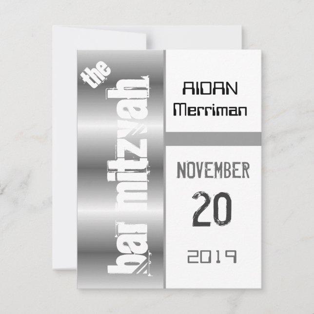 Convite Cinza Metálico Bar Mitzvah (Frente)