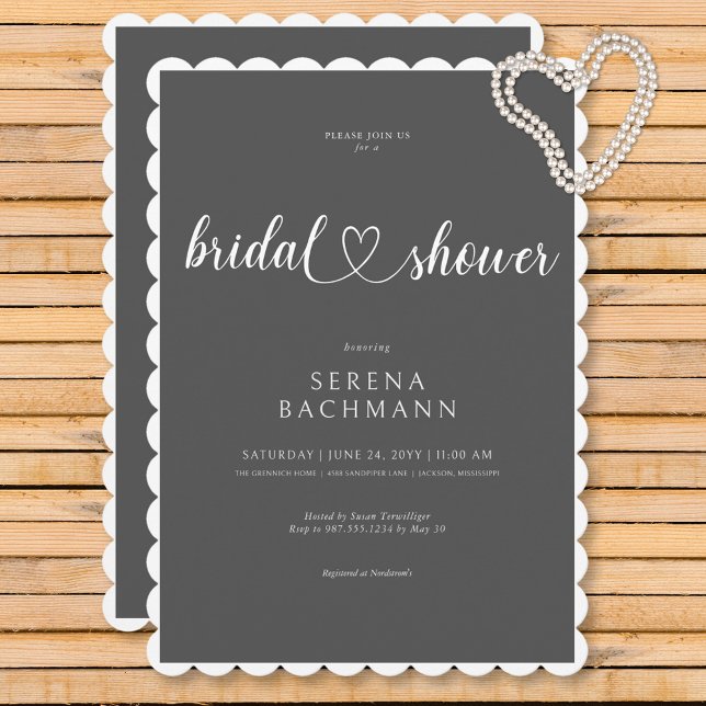 Convite Cinza Mínima Romântica Moderna (Modern Romantic Minimal Gray Bridal Shower Invitation)
