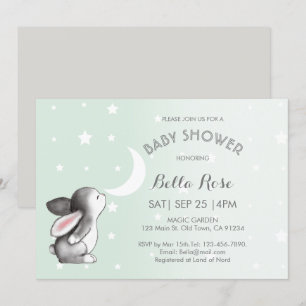 Convite Cinza Minúscula Moon Stars Bunny Baby Shower