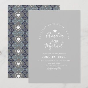 Convite Cinza Modern Mediterranean Heart Wedding