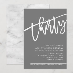 Convite CINZA MODERNO SCRIPT aniversário de 30 anos cinza 