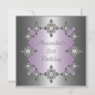 Convite Cinza Pastel Roxo Prata Moldura Joia Aniversário
