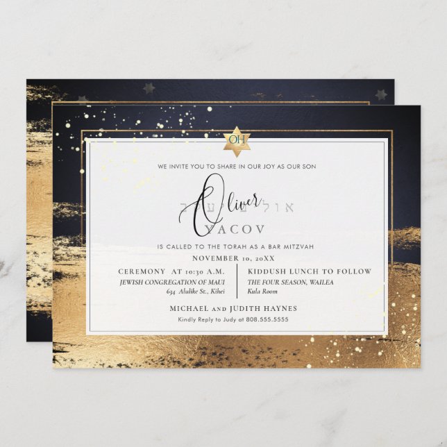 Convite Cinza PixDezines GRAPHITE DOURADA BRUSHSTROKE Mitz (Frente/Verso)