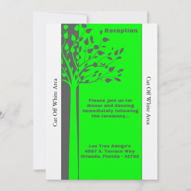 Convite Cinza/Placa de Recepção de casamento verde neon (Frente)