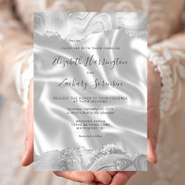 Convite Cinza Prata Ágata Branco Seda Casamento