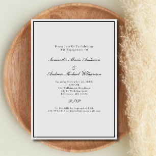 Convite Cinza Prata Preto Elegante Noivado Casamento