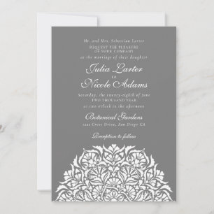 Convite Cinza Prateado Empoeirado Floral Mandala Casamento