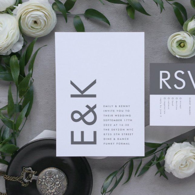 Convite Cinza Premium Ultimate Modern Monograma Brold Dive (Criador carregado)