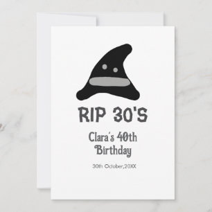 Convite Cinza preta RIP 30's aniversário de 40 anos com ch