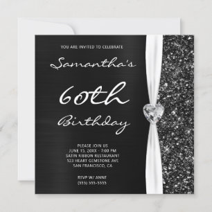 Convite Cinza Preto Ombre Foil Falso Brilho Glam Aniversár