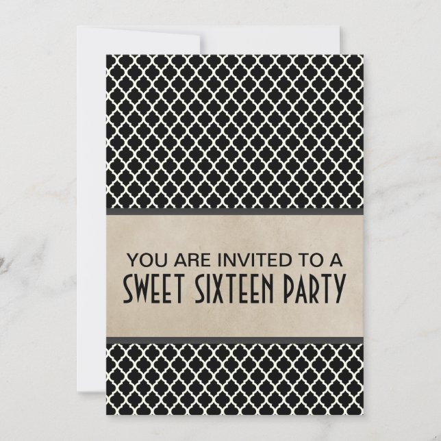 Convite Cinza Quatrefoil Chic Sweet 16 Invite (Frente)