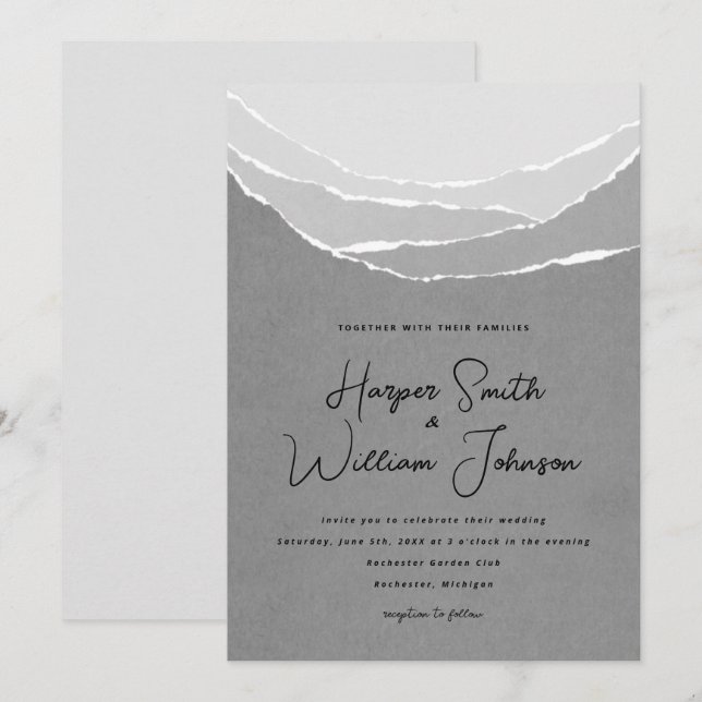 Convite cinza rasgada montanhas de papel (Frente/Verso)