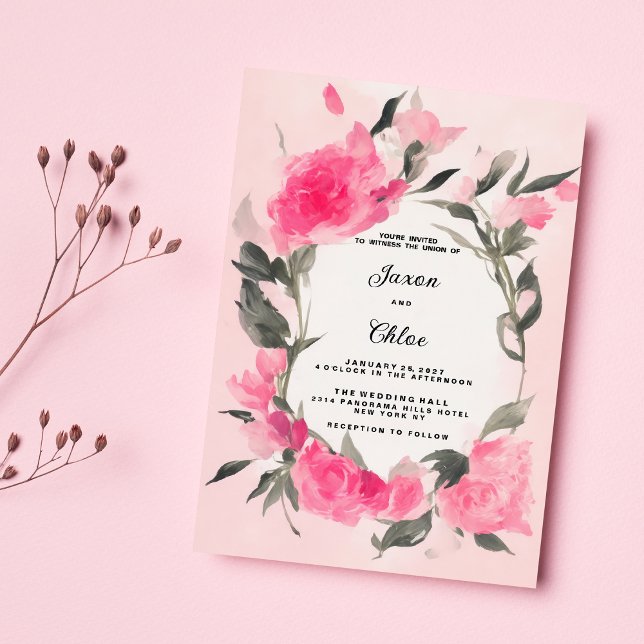 Convite Cinza rosa-d'água tema floral Casamento (Watercolor pink gray floral theme Wedding )