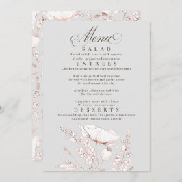 Convite Cinza Rosa de Flores Selvagens e Menu Casamento Br