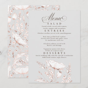 Convite Cinza Rosa de Flores Selvagens e Menu Casamento Br