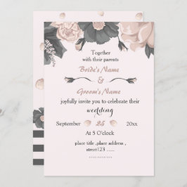 Convite cinza rosa poeirento flores maravilhosas casamento