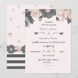 Convite cinza rosa poeirento flores maravilhosas casamento