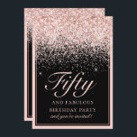 Convite Cinza Rosa Quinquenta e Fabuloso Aniversário<br><div class="desc">Os seus convidados saberão que esta será uma festa especial apenas olhando para este convite! Este design apresenta um fundo preto espantoso e uma brilha roscada e falsa com tipografia personalizada.</div>